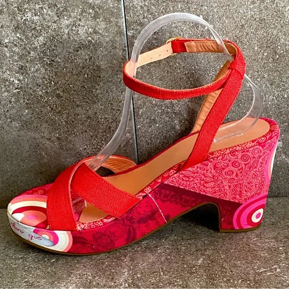 Desigual Red and Multicolor Platform Sandals - Picture 2 of 11